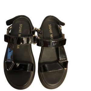 Stuart Weitzman Zolie Sandals Straps Velcro Closure Black Patent Leather Size 7